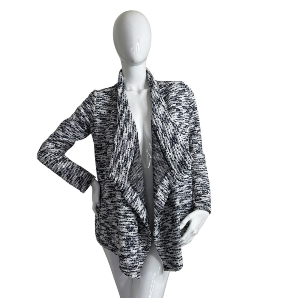 Vince Camuto Navy grey White Waterfall draped Front Long Sleeve jacket Sweater S - Picture 14 of 15